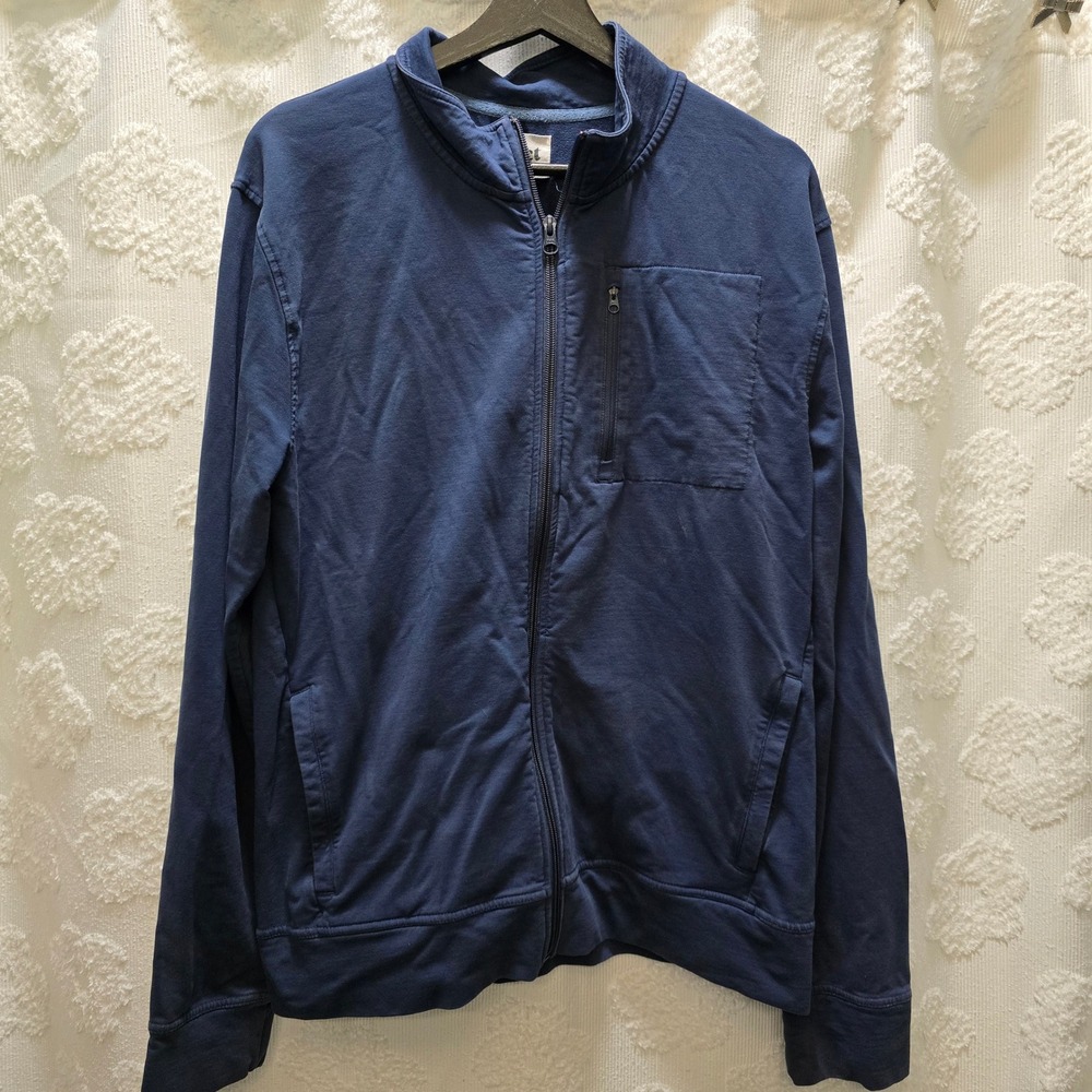 Pact Womens Organic Cotton Full Zip Track Jacket Navy Blue Large Zipper Pocket
